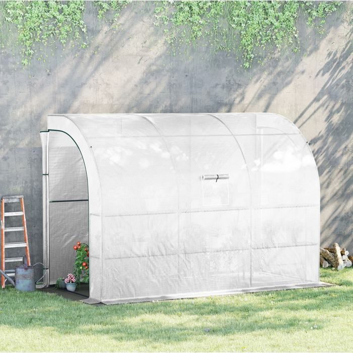Serre De Jardin Adossee Blanche Serre A Film FloraGrace Pour Balcon Et Jardin Avec 6 Etageres Et Fenetre 300x150x213cm