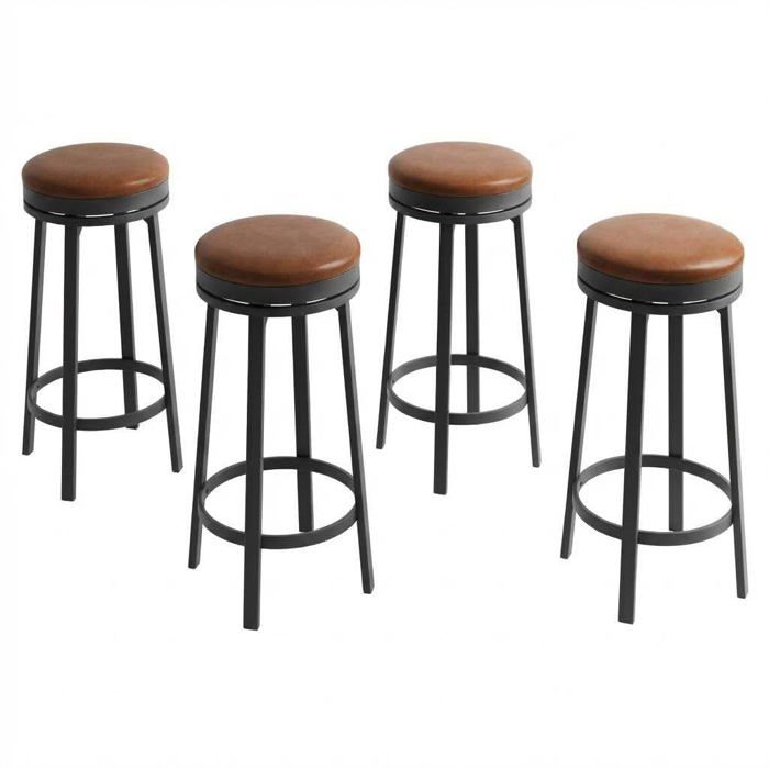 Lot de 4 tabourets de bar marron réglables pivotants coussin mousse base ronde stable repose-pieds cuisine restaurant