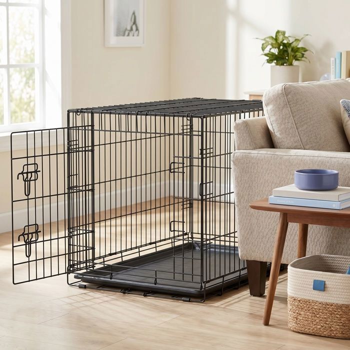 Cage de Pliable pour Chien avec Plateau en Plastique et 1 Porte Taille L Noir Cage de Pliable pour Chien avec Plateau en Plastique et 1 Porte Taille L Noir