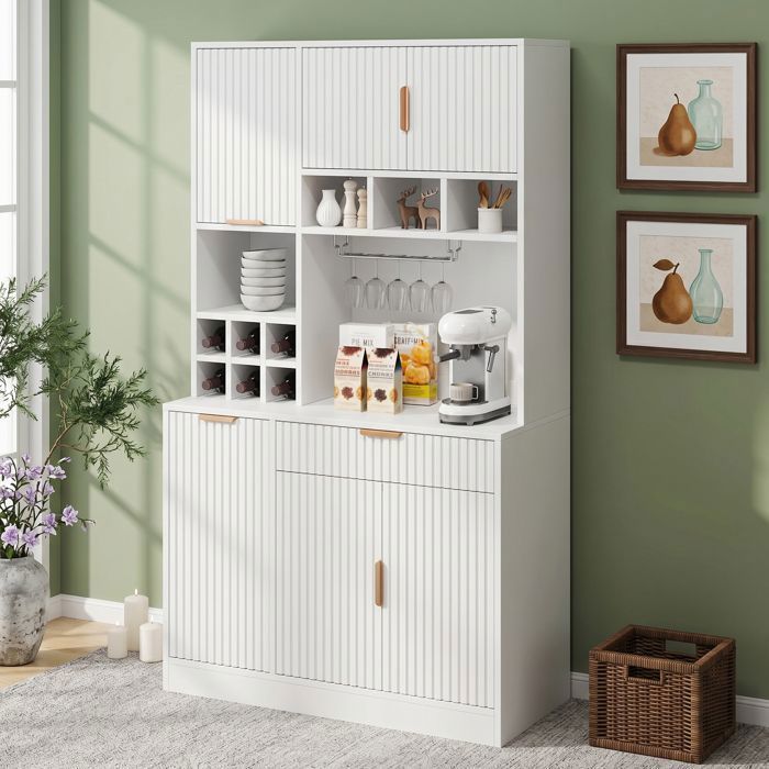 Buffet de Cuisine Vaisselier 100×40×175 cm Prises et USB Porte-Verres Casier à Bouteilles Blanc Buffet de Cuisine Vaisselier 100×40×175 cm Prises et USB Porte-Verres Casier à Bouteilles Blanc
