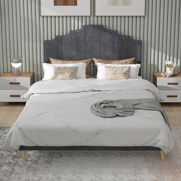 Lit rembourré gris 160x200cm tête de lit rembourrée cadre structure à coffre sans sommier mobilier de chambre