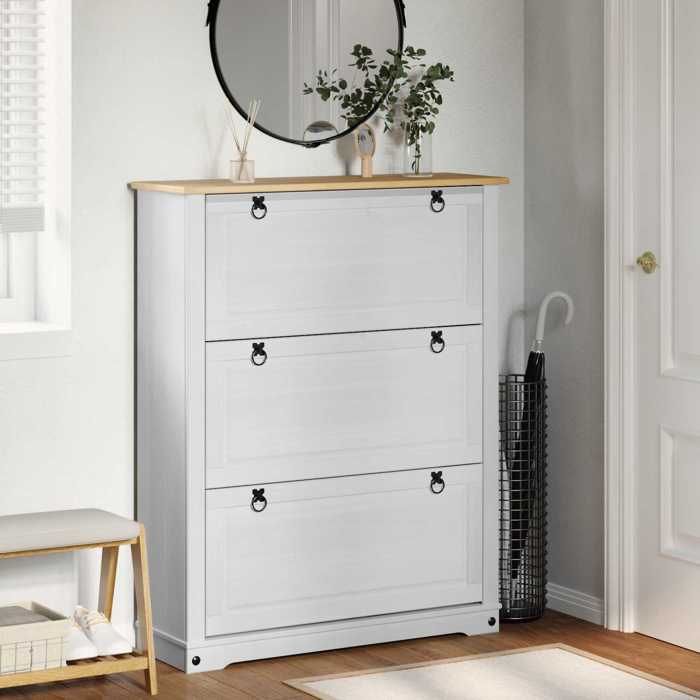 Maison Exclusive - Cabinet à chaussures CORONA 99 x 32 x 124 5 cm Pin massif Blanc