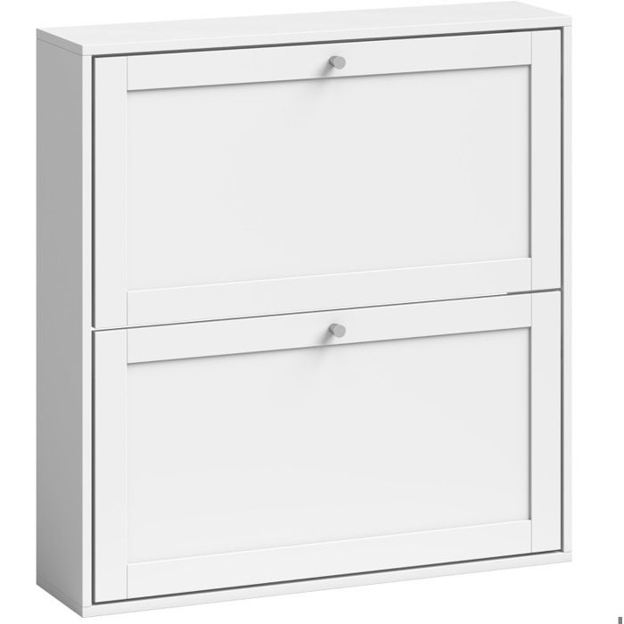 Meuble à chaussures 2 portes abattantes avec étagères réglables 8 paires blanc 80 x 20 x 84 cm anti-basculement ORVRYN