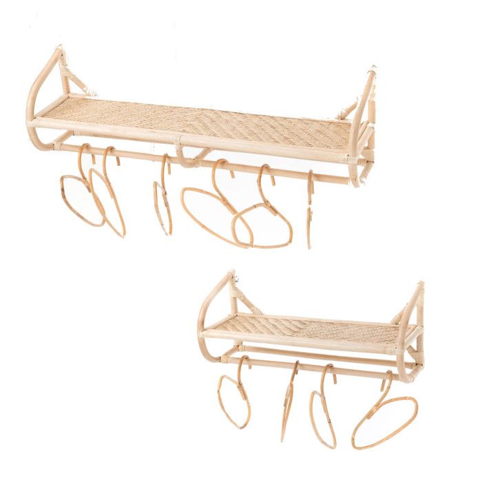 Lot de 2 étagères porte-manteaux en rotin et bambou L100 cm - Amadeus Lot de 2 étagères porte-manteaux en rotin et bambou L100 cm - Amadeus