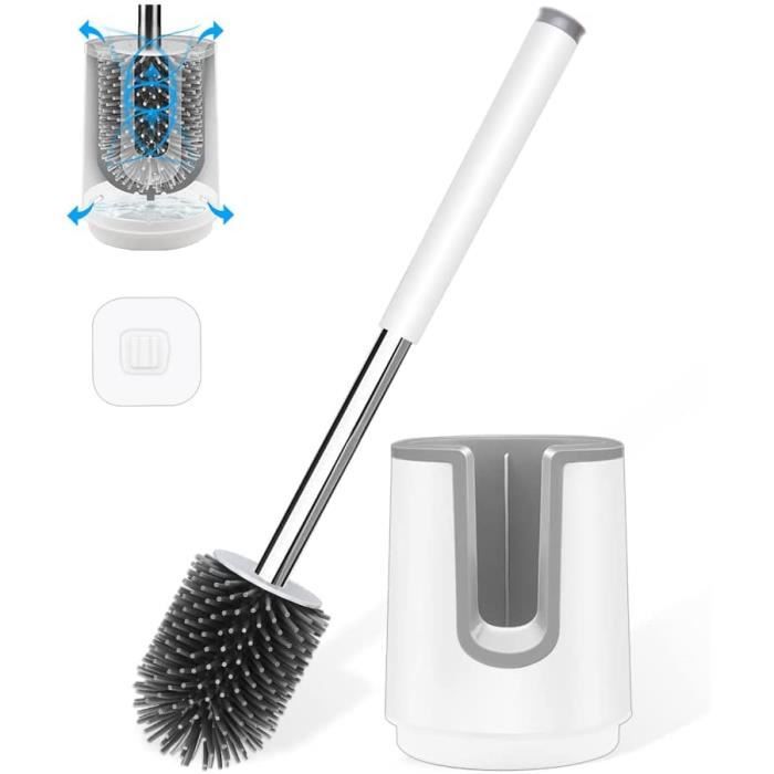 Brosse WC Vileda En Silicone Avec Manche Inox - Tête Flexible 2-en-1, Séchage Rapide, Anti-odeurs - Pour Un Nettoyage Hygiénique Des Toilettes
