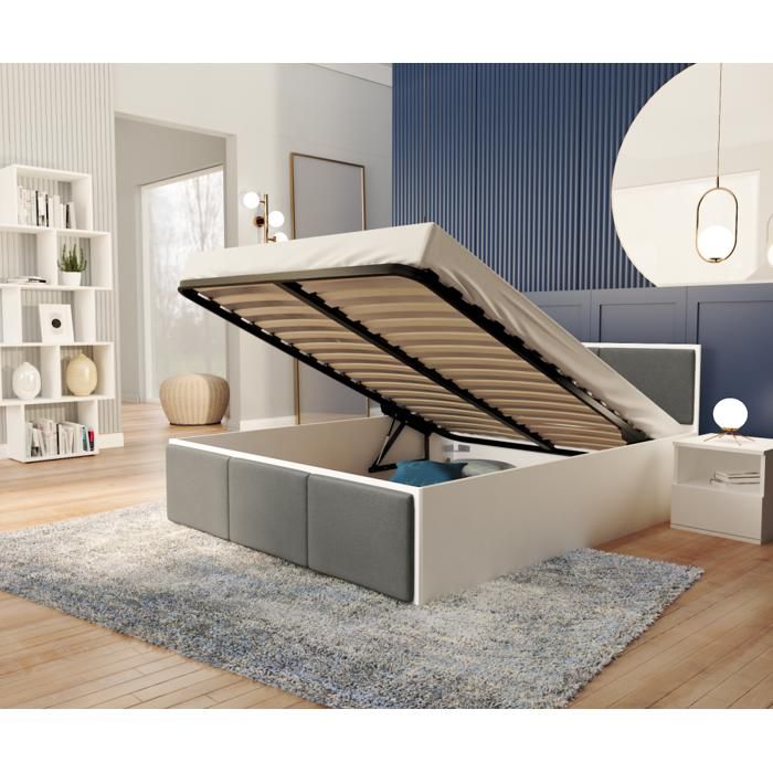 Lit coffre BARCELONA 140 x 190 cm avec sommier à lattes relevable Blanc - Gris foncé