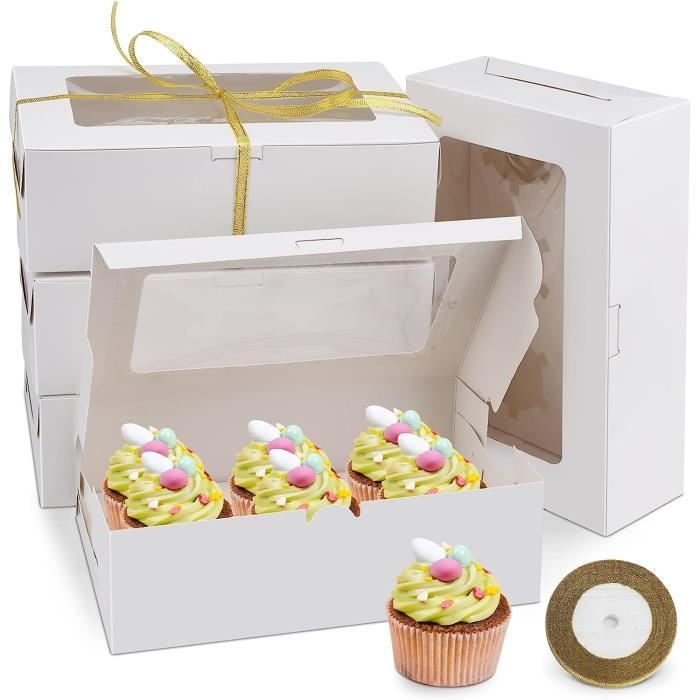 Set 15 Scatole Per Cupcake Con Finestra - 6 Posti Ciascuna + Nastro - Carta Alimentare - Per Dolci, Muffin, Biscotti - Foto 3