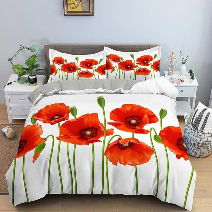 Housse De Couette 240 X 260 Cm Coquelicots Rouges Parure De Lit 2