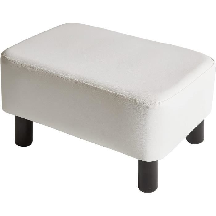 Tabouret Ottoman Pouf Repose-Pied COSTWAY Cuir PU Blanc 40x30x24cm - Siège Rectangulaire