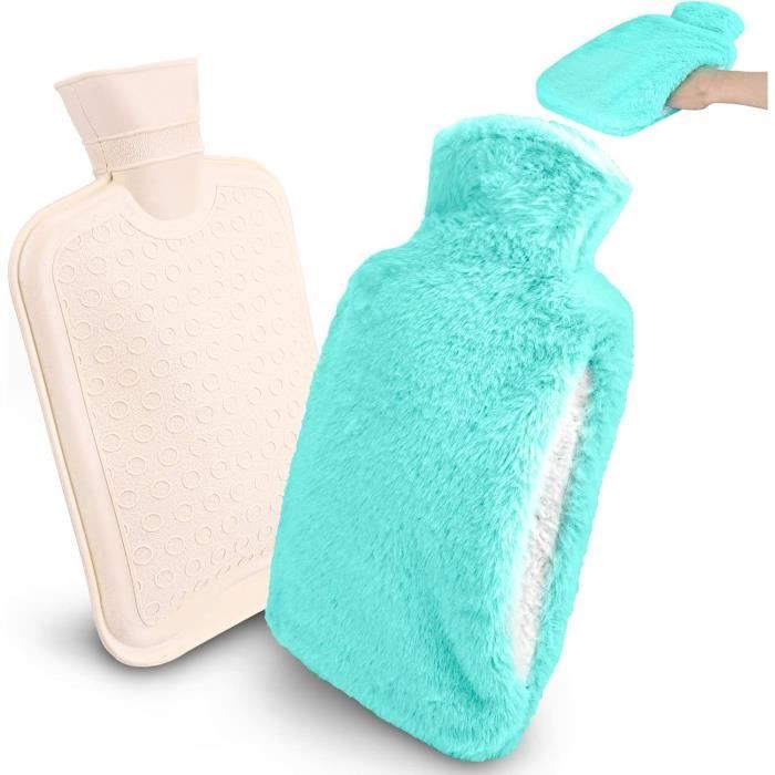 MUPAS Bouillotte Avec Housse En Non-Tissé - Grande Bouillotte Eau Chaude Anti-Fuite De 2L - Bouillote Douce Avec Poche Kangourou - Pour Enfants Et Adultes (Gris