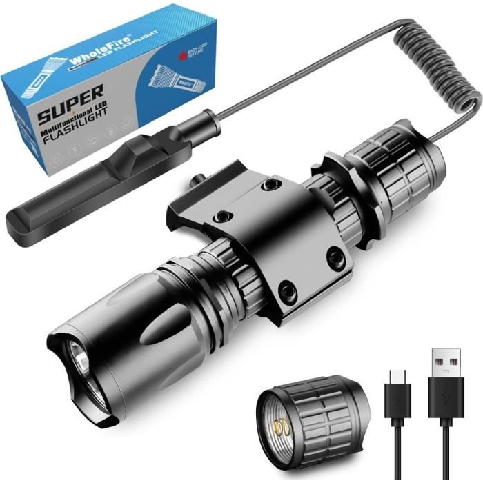 Lampe Torche LED Rechargeable, 2000LM Flashlight Lampe De Poche Led Ultra Puissante Tactique En Aluminium 3 Modes Eclairage Zoomable Pour Camping 96542363