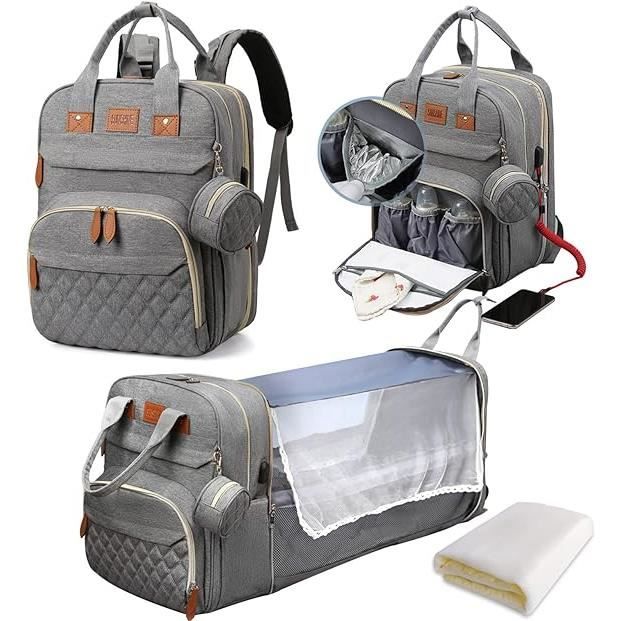 Sac à Langer Pliable Avec Fonction Lit - 6 Poches, Tissu Oxford - Dimensions 45.9x30.9 Cm - Pour Bébé, Voyage Et Sorties