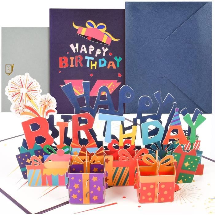 Carte Pop Up Anniversaire - Carte 3D Avec Gâteau, Ballon, Microphone, Enveloppe Incluse