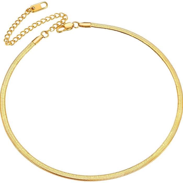 PROSILVER Collier Ras de Cou Femme en Argent 925 Chaîne Courte Ajustable 32 5cm Maille Miroir 3mm de Large