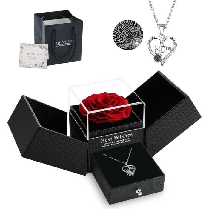 Biglumin Rose Eternelle Avec Bijoux Pendentif Coeur Fleur