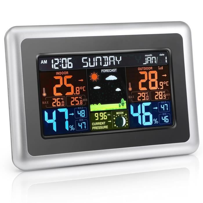 Station Météo Couleur Avec Baromètre Et Senseur Extérieur Sans Fil