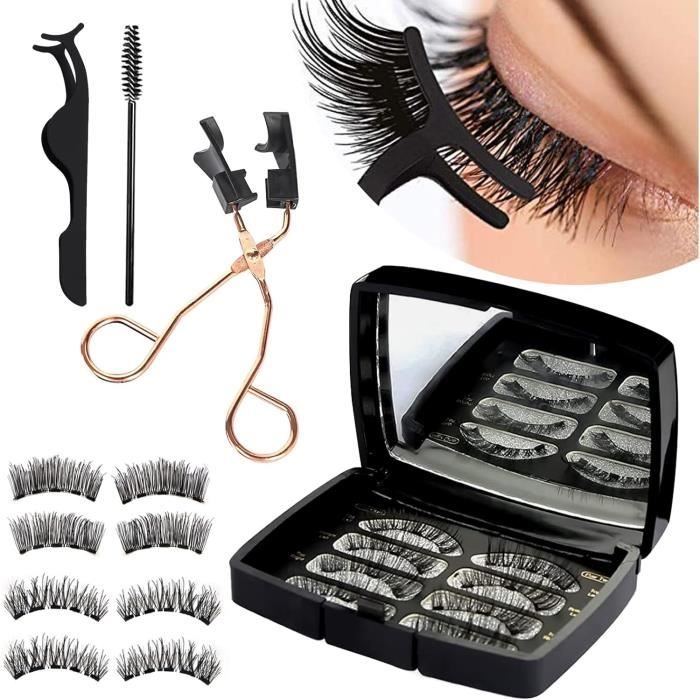 Faux Cils Naturel 4 Paires 3D Cils Naturelavec Pincettes et Pinceau, Cils