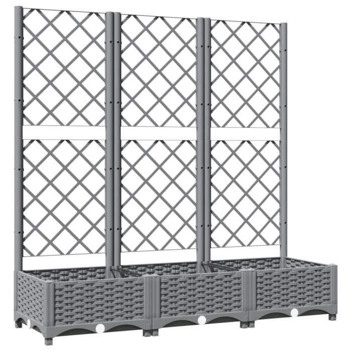 Jardinière avec treillis - Gris - 120x40x1215 cm - Polypropylène - Idéale pour plantes grimpantes