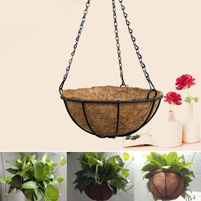 RYcoexs Suspendus De Fiber De Noix De Coco Fleur Plante Pot Semicirculaire Panier en Fer Art Décor de Jardin 10 inches