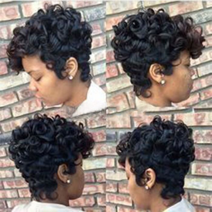 Femmes Noir Court Marron Frontcurly Coiffure Perruques De Cheveux