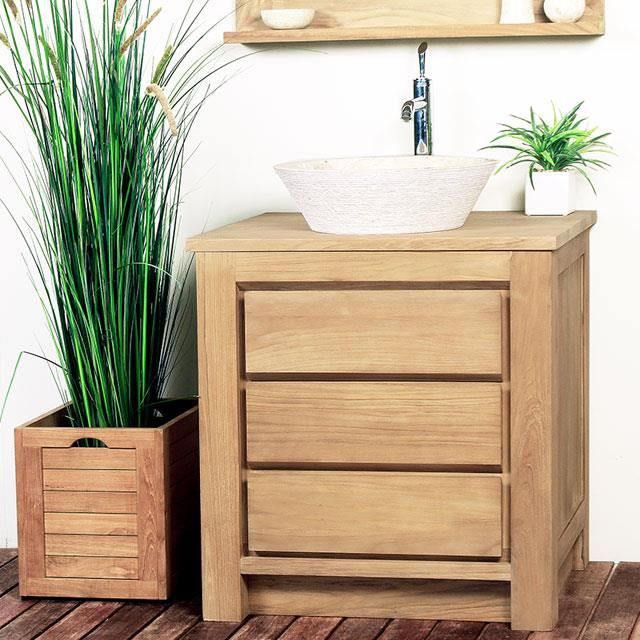 Meuble De Salle De Bain En Teck 70 Cm Valencia Cdiscount Maison