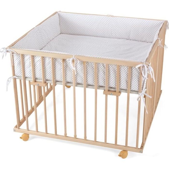 Waldin Parc Pour Bebe Hetre Massif Naturel Non Traite Et Blanc Avec Nid Gris Points Naturel Non Traite Cdiscount Puericulture Eveil Bebe