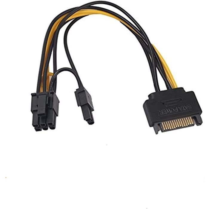 Câble d'alimentation SATA 15 Pin Mâle vers 8 (6 +2) Pin Mâle PCI-E Express VGA Splitter Hub 15cm Power Cable 6P Vers CPU Vidéo Ca217