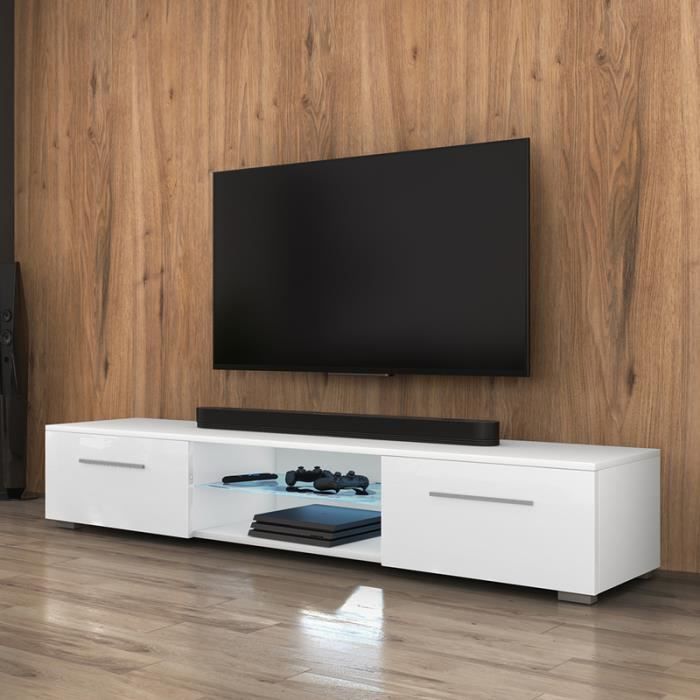 Meuble Tv Meuble Salon Syvis 140 Cm Blanc Mat Blanc