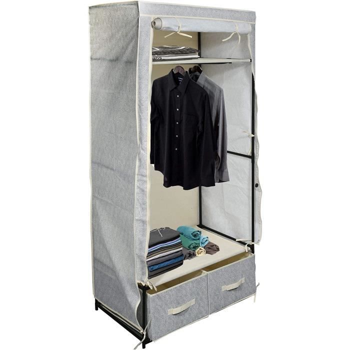 Armoire Tissu Xl 2 Tiroirs Pliable Tringle À Vêtements 75 X 45 160