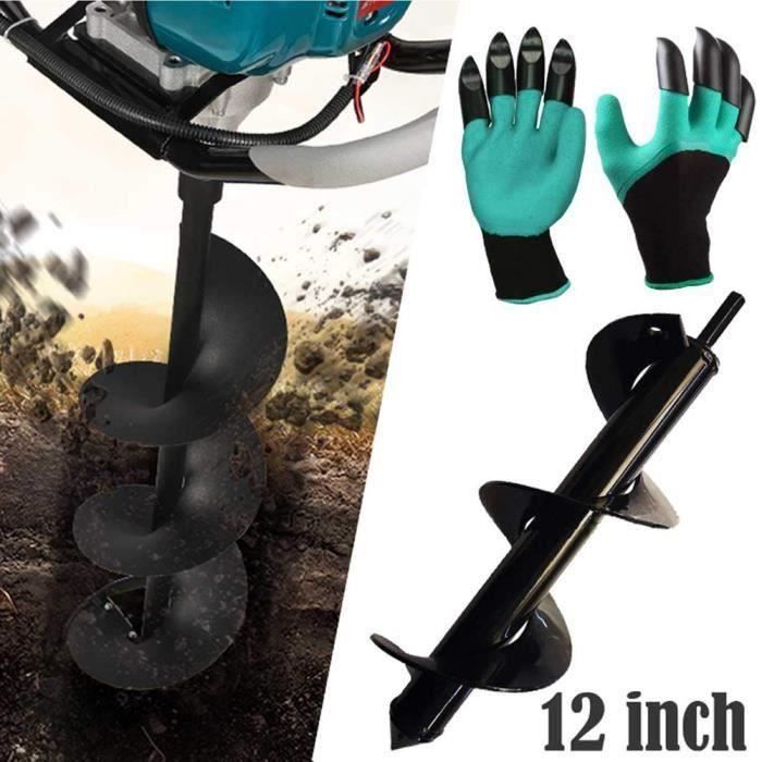 Tarière De Jardin 2 Tailles + Gants - Ø80mm Et Ø40mm - Pour Perceuse 18V - Plantation Et Clôture