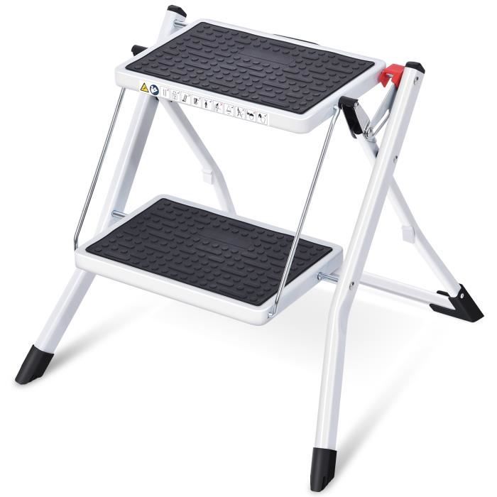 Kingrack Escabeau, échelle portable à 2 marches avec poignée, escabeau domestique mince multifonction