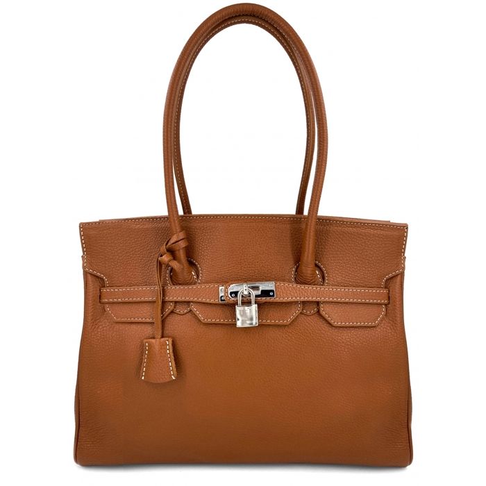 Sac a main en cuir BLEU CERISE i53486 Marron clair Porte epaule Fermeture zippee Aspect graine Marron clair Cdiscount Bagagerie Maroquinerie