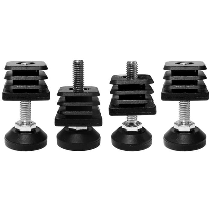 Cyclingcolors Lot De 4 Embouts De Pied Carrés 30x30mm Avec Vis De Réglage M8x40 - Charge 200kg