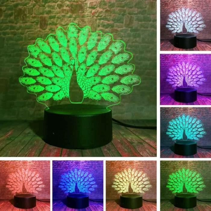 Chat Veilleuse 3D Lampe Illusion avec Télécommande 16 Couleurs