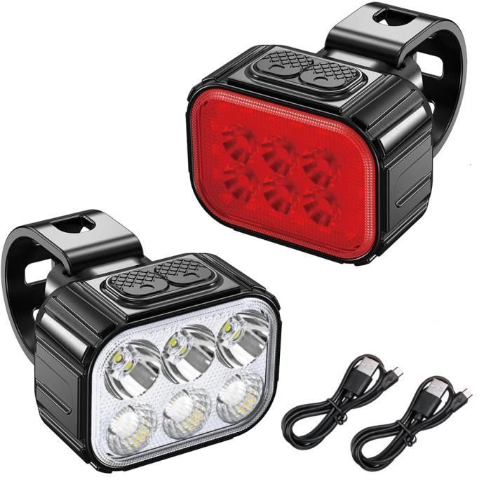 Ensemble de feux de Vélo DAMILY - USB Rechargeable avant et arrière - IPX5 étanche - LED lumière