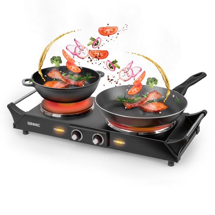 Duronic HP2 BK Plaque de cuisson chauffante électrique avec double foyer en fonte de 20 et 15 cm 2500W Compacte et mobile