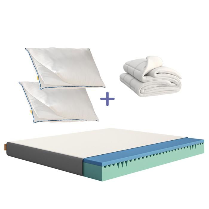 Emma | Pack Confort 140x200 | Matelas Mousse HRX® Sommeil Réparateur| Housse Thermorégulatrice | Oreiller + Couette Nuage Respirants