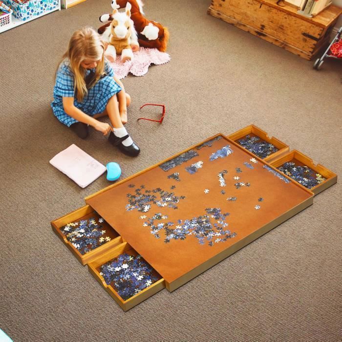 GIANTEX Table de Puzzle en Bois pour Puzzle 1000 à 1500 PCS avec 4