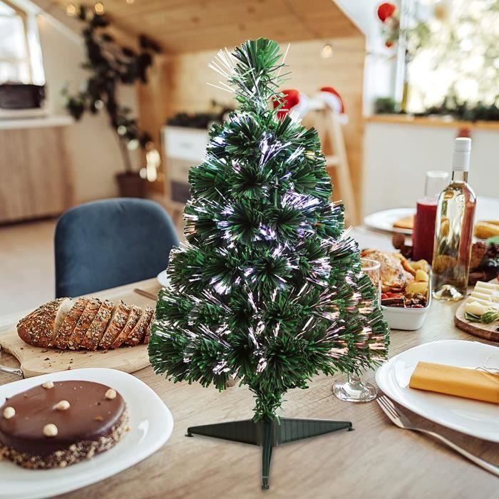 GOPLUS 60CM Sapin de Noël Fibres Optiques,60 Branches en PVC Lumières