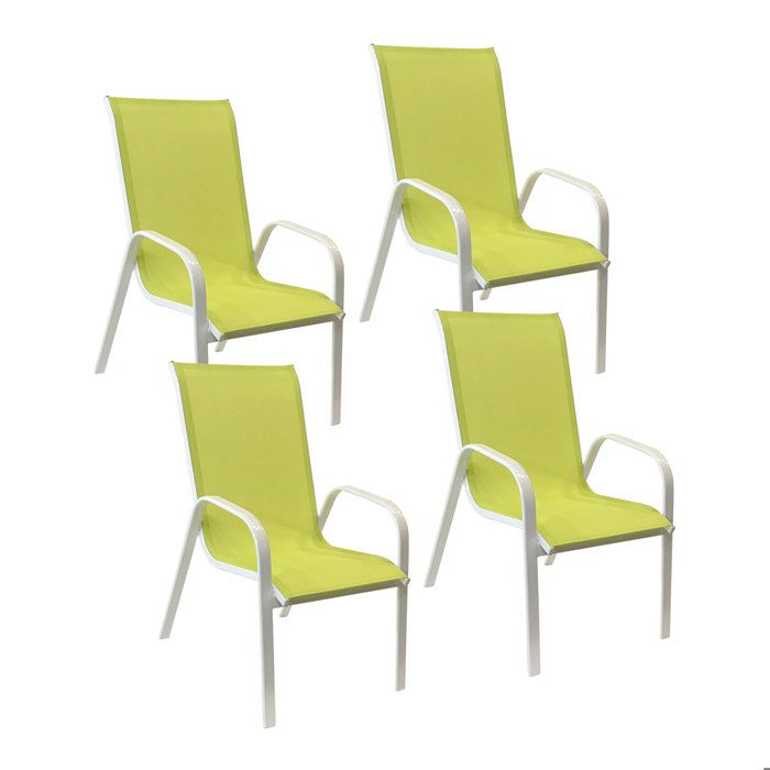Lot de 4 chaises MARBELLA en textilène vert - aluminium blanc Lot de 4 chaises MARBELLA en textilène vert - aluminium blanc