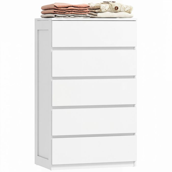 Commode - HOMCOM - 5 tiroirs meuble de rangement épuré style moderne chambre salon mobilier - bois - 60x39x100cm - blanc Commode - HOMCOM - 5 tiroirs meuble de rangement épuré style moderne chambre salon mobilier - bois - 60x39x100cm - blanc