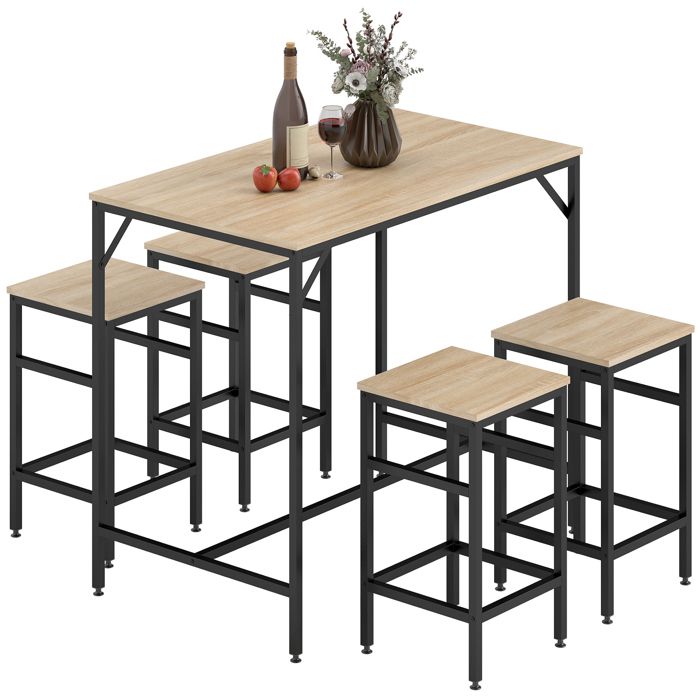 Ensemble Table de Bar et Tabouret Industriel
