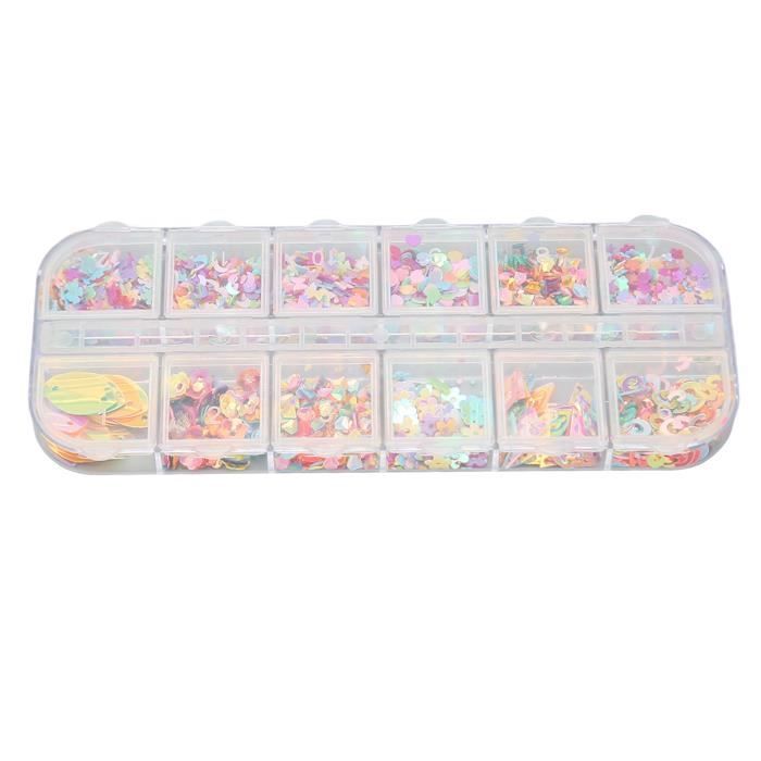 HURRISE Paillettes De Couleur 12 Grilles Couleur Paillettes 4Pcs Nail Glitter Flakes DIY
