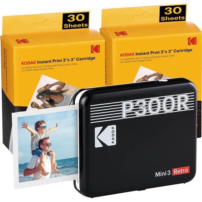 Kodak Mini 3, Imprimante Photo Portable pour Smartphones, Apple iOS et Android, 76x76 mm, Bluetooth, sans Fil, Lot de 68 Feui