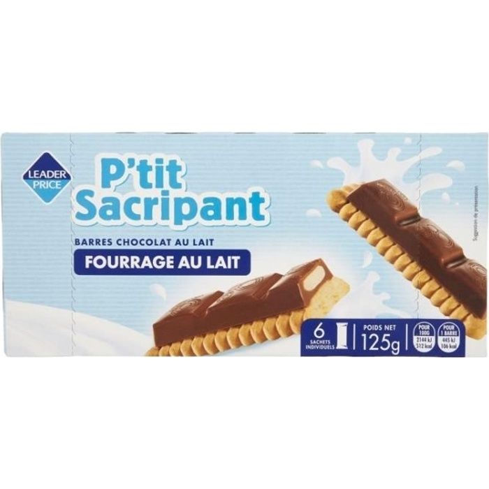 Biscuits au chocolat fourrés au lait P'tit Sacripant x 6 -125g