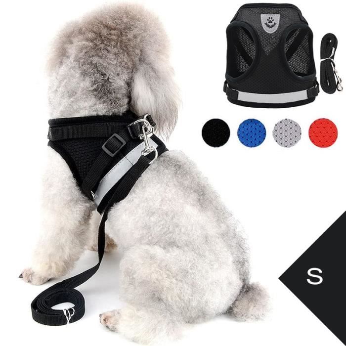 Meilleurs prix pour Harnais Animal,Harnais chien Ajustable Filet avec Chiots Laisse,Douillet Harnais Chat avec Ensemble de Bande réfléchissante-Noir S