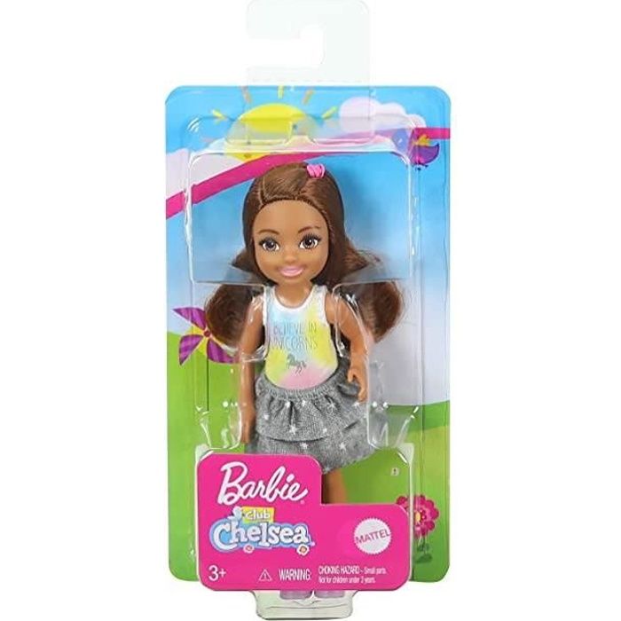 Barbie club chelsea - Poup?�e articul?�e avec jupe graphique et top licorne - 15cm - GHV63 - Neuf 
