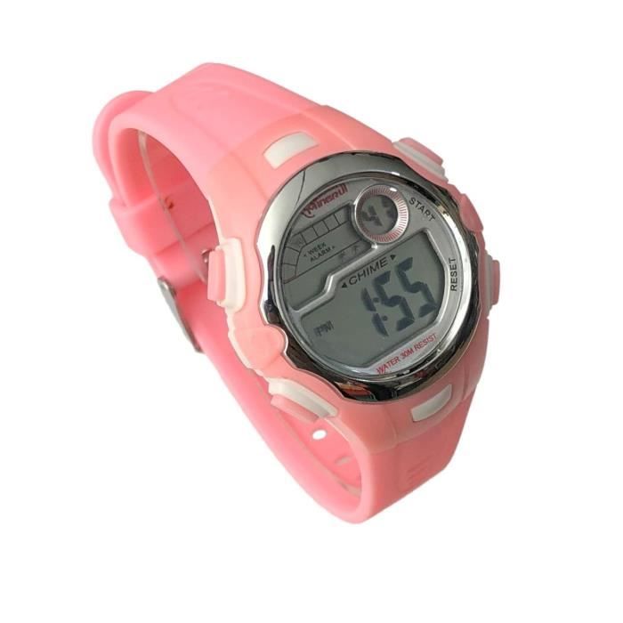 montre enfant rose quartz digitale sport chrono alarme etanche