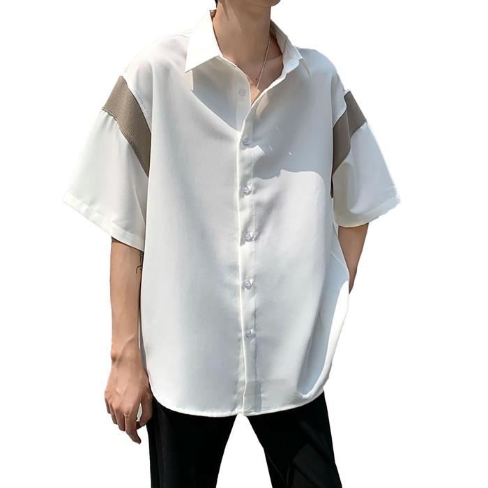 Dioche Chemise pour homme Chemise Homme Demi Manches Boutonnee Style Simple Confortable Chemisier Polyester Coupe lingerie manteau White Cdiscount Pret a Porter