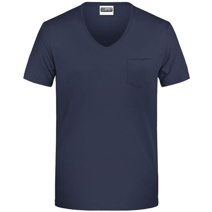 T shirt BIO col V poche poitrine Homme 8004 bleu marine Bleu